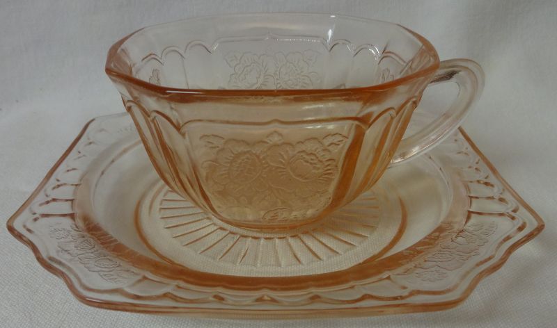 Mayfair Pink Cup with 5.75&quot; Plate Hocking Glass Company