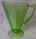 Cherry Blossom Green PAT Pitcher Footed 7.75" 36 oz Jeannette Glass