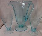 Azure Blue Barry Pitcher 48 oz 9 3/8" & 2 Tumblers 5 3/8" Morgantown