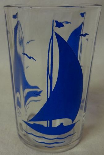 Sailboat #2 Cobalt 3.5" Swanky Swig Hazel Atlas Glass Company
