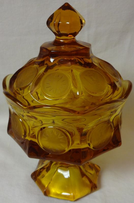 Coin Amber Wedding Bowl &amp; Cover 8 3/16&quot; Fostoria Glass Company