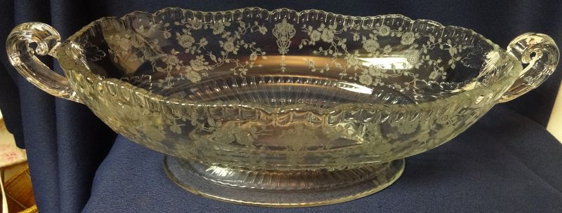Rose Point Crystal Oval Bowl Handled Footed 12&quot; 3500/21 Cambridge