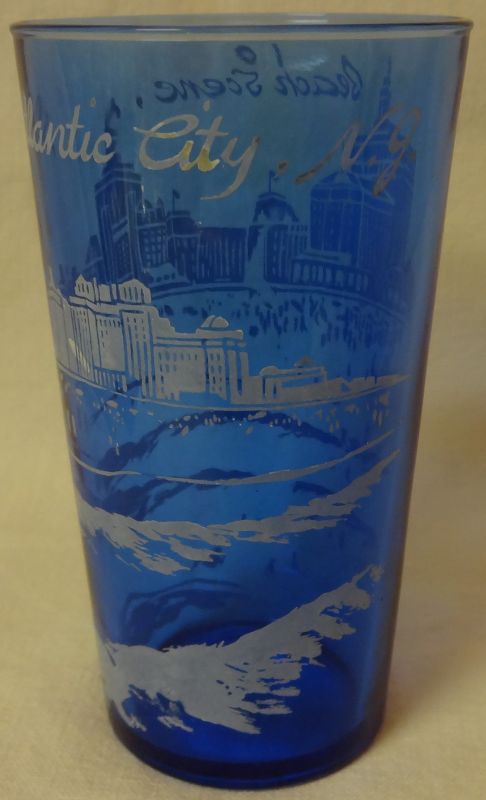 Atlantic City Ritz Blue Tumbler 5&quot; Hazel Atlas Glass Company