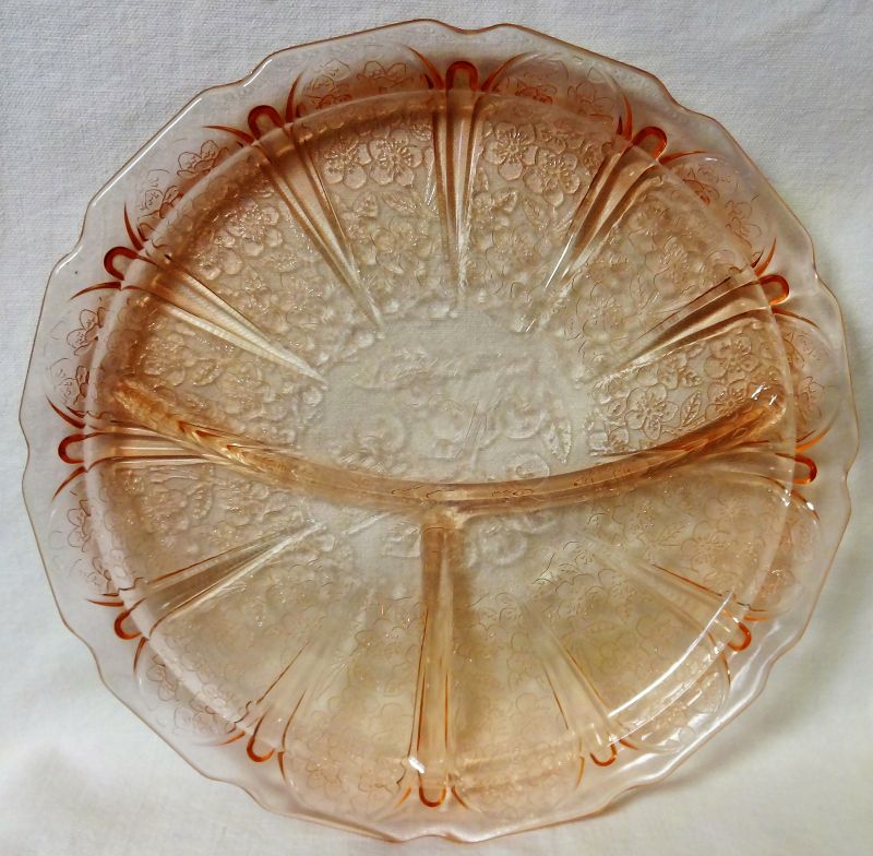Cherry Blossom Pink Grill Plate 9&quot; Jeannette Glass Company