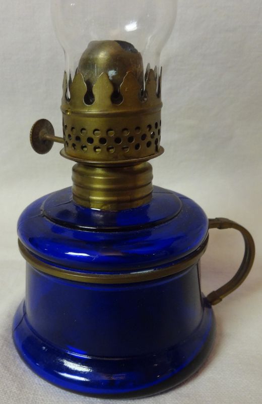 Nutmeg Cobalt Miniature Oil Lamp &amp; Chimney 6.5&quot;