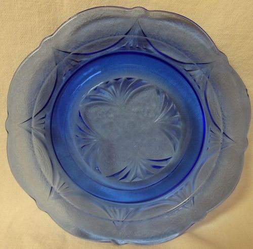 Royal Lace Cobalt Sherbet Plate 6" Hazel Atlas Glass Company