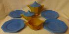 Octagonal Large Blue & Yellow Childs Set Akro Agate Glass Company