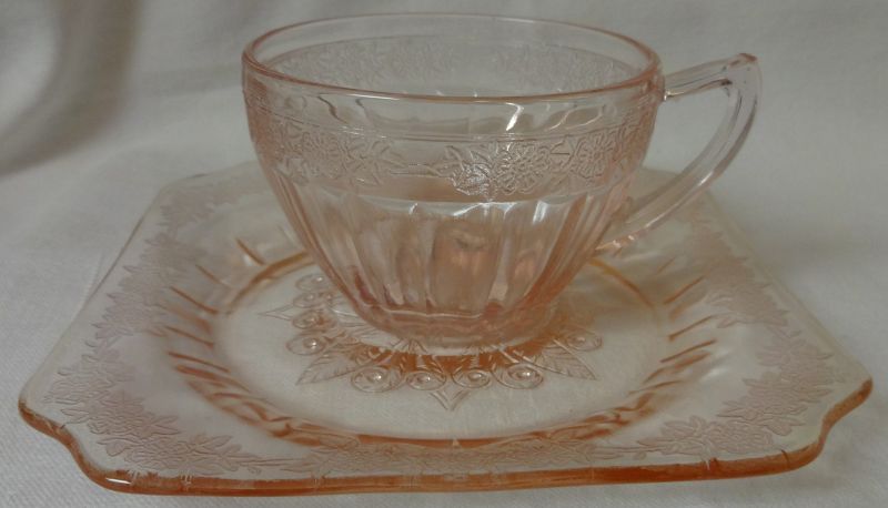 Adam Pink Cup &amp; Saucer Jeannette Glass Company