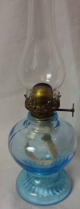 Handy Blue Miniature Oil Lamp 4.5&quot; &amp; Chimney