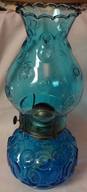 Moon &amp; Star Blue Oil Lamp 12&quot; Bulbous L E Smith