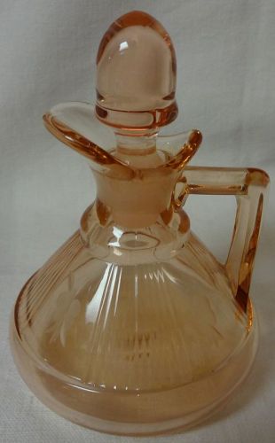 Pleat & Panel Flamingo Oil Bottle & Stopper 4.5" 3 oz Heisey Glass