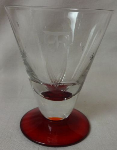 Owl Cutting Tumbler Crystal with Red Foot 3.5" 4 oz Duncan Miller