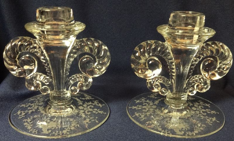 Mayflower Crystal Candlestick Pair 4.5&quot; Fostoria Glass Company