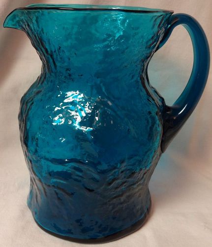 Crinkle Peacock Blue Ochner Pitcher 8" 50 oz Morgantown Glass Company