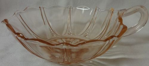 Oyster & Pearl Pink Heart Shaped Bowl 5.25" Handled Hocking Glass