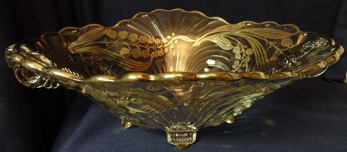 Caprice Crystal w/ Silver Overlay Bowl Oval 4 Footed #65 11" Cambridge