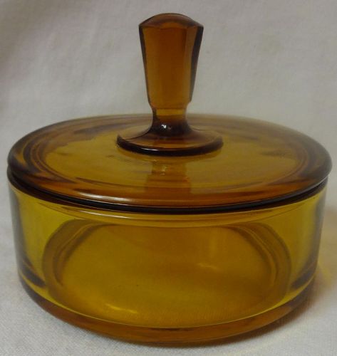 Amber Puff Box 4 3/8" New Martinsville Glass Company