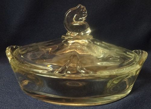Dolphin Crystal Covered Dish Oval 6.75" Heisey Glass Company