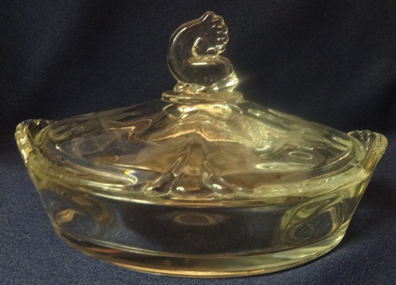 Dolphin Crystal Covered Dish Oval 6.75&quot; Heisey Glass Company