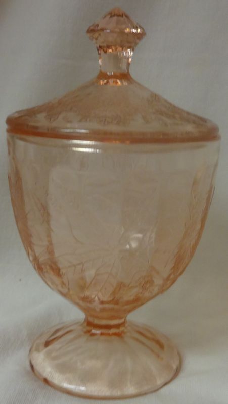 Floral Pink Candy &amp; Lid 6.5&quot; Jeannette Glass Company
