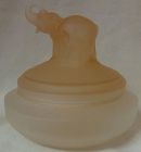 Elephant Trunk Up with 2 Babies Powder Jar Pink Frosted