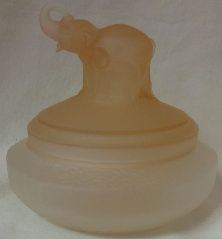 Elephant Trunk Up with 2 Babies Powder Jar Pink Frosted