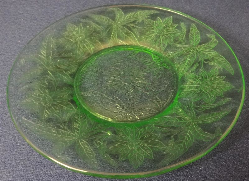 Floral Green Sherbet Plate 6&quot; Jeannette Glass Company