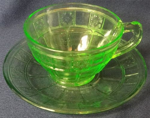 Doric Green Cup & Saucer Jeannette Glass Company