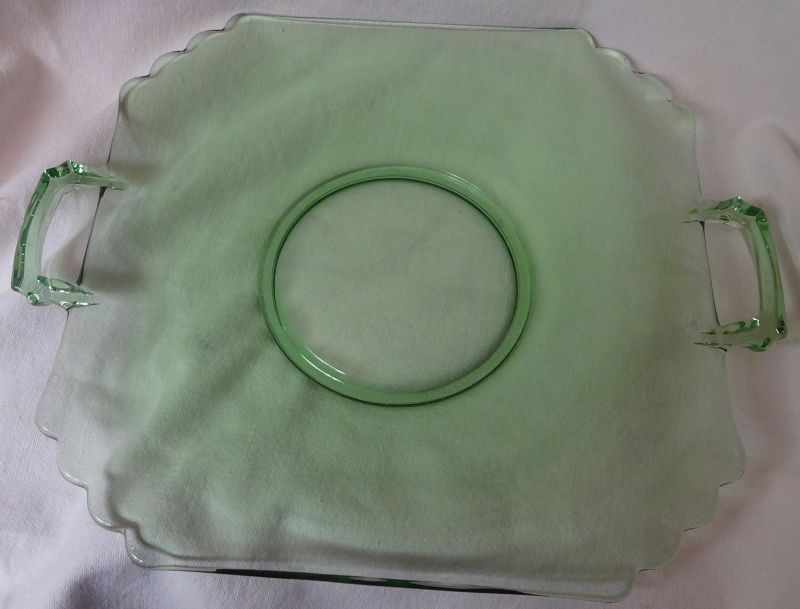 Mayfair Green Cake Plate 2 Handled 9.5&quot; Fostoria Glass Company