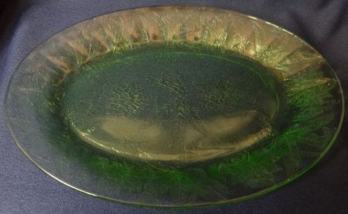 Floral Green Platter Oval 10.75" Jeannette Glass Company