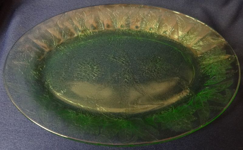 Floral Green Platter Oval 10.75&quot; Jeannette Glass Company