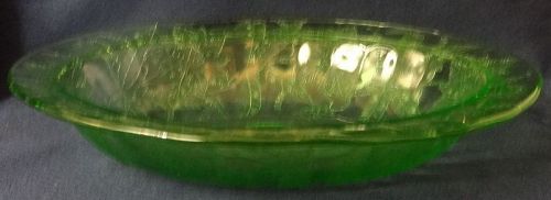 Floral Green Bowl Oval 9" Jeannette Glass Company