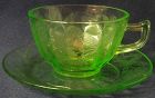 Floral Green Cup & Saucer Jeannette Glass Company