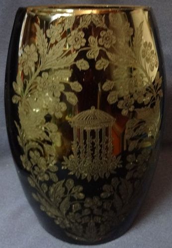 Utopia Black Vase 8.25" Elliptical #182 Paden City Glass Company