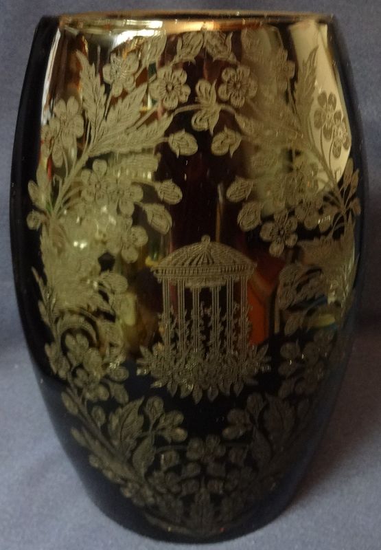 Utopia Black Vase 8.25&quot; Elliptical #182 Paden City Glass Company