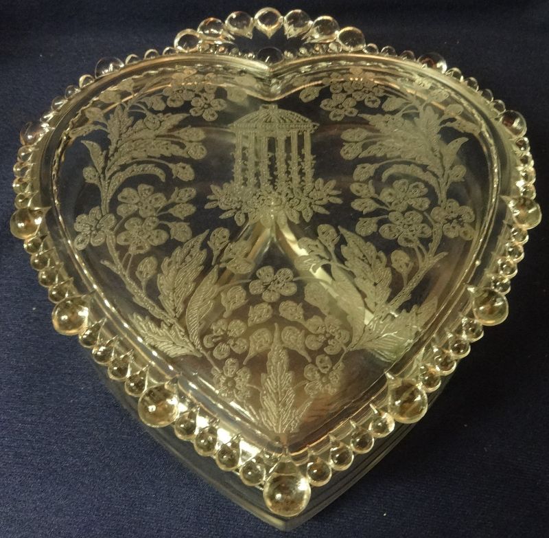 Utopia Crystal Candy &amp; Lid 8.75 x 7.5&quot; Heart Shaped Paden City