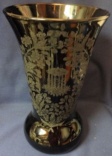 Utopia Black Vase 10" #184 Paden City Glass Company