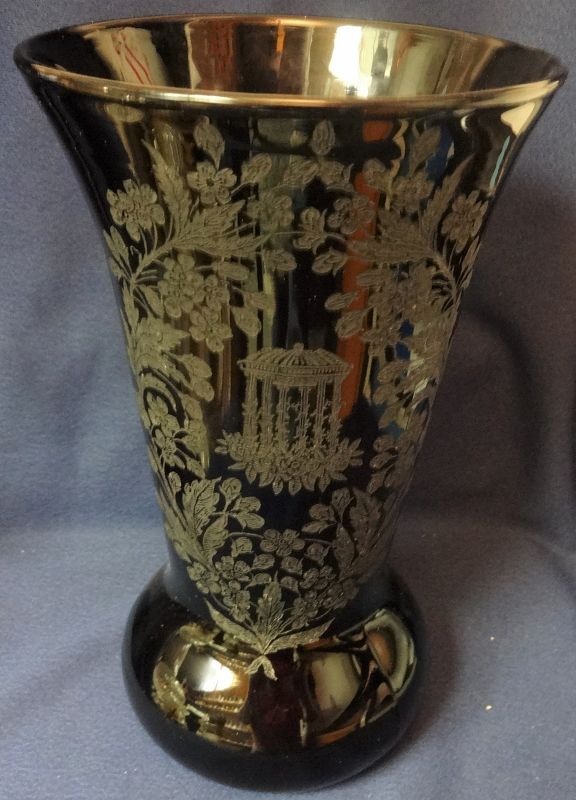 Utopia Black Vase 10&quot; #184 Paden City Glass Company