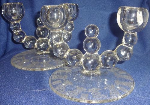 Gazebo Candlestick Pair Crystal #444 Duo 6" Paden City Glass Company