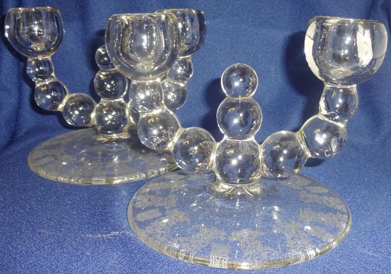 Gazebo Candlestick Pair Crystal #444 Duo 6&quot; Paden City Glass Company