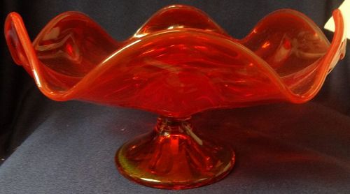 Six Petal Persimmon Comport 9" Viking Glass Company