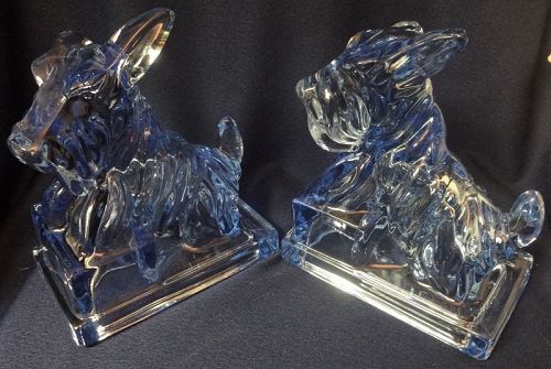 Scottie Dogs Blue Bookend Pairs Mosser Glass Company