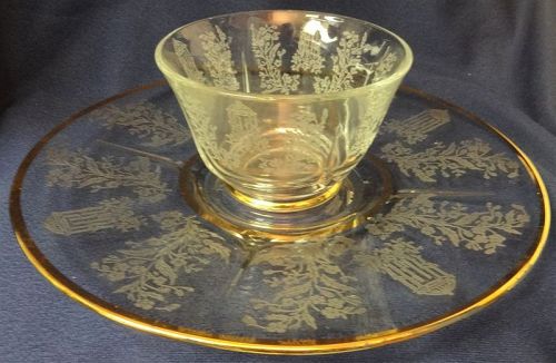 Gazebo Crystal Gold Trim Plate 11" Mayo & Spoon Paden City Glass