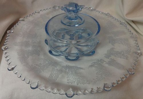 Gazebo Copen Blue Cheese & Cracker Maya Lid 12" Paden City Glass