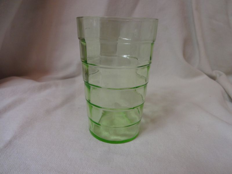 Block Optic Green Juice Tumbler Flat 3.5&quot; 5 oz Hocking Glass Company