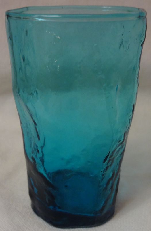 Crinkle Peacock Blue Juice Tumbler 4&quot; 6 oz Morgantown Glass Company