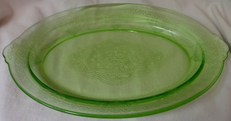 Georgian Green Platter Oval 11.5&quot; Closed Handles Federal Glass Company