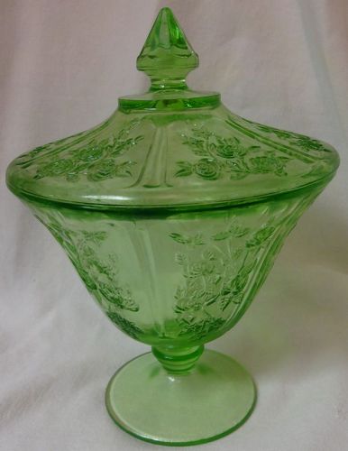 Sharon Green Candy & Lid 8" Federal Glass Company
