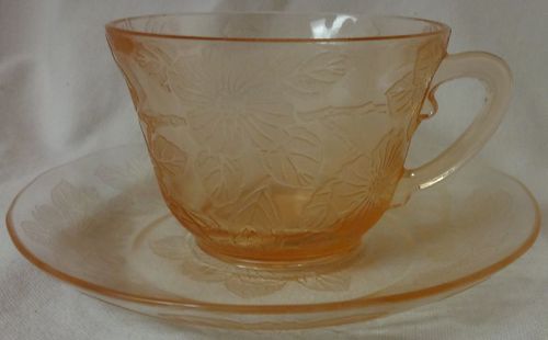 Dogwood Pink Cup and Saucer Thick Mac Beth Evans Glass Company