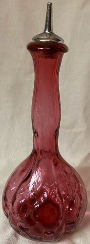 Diamond Optic Cranberry Barber Bottle 9.5" Fenton Glass
